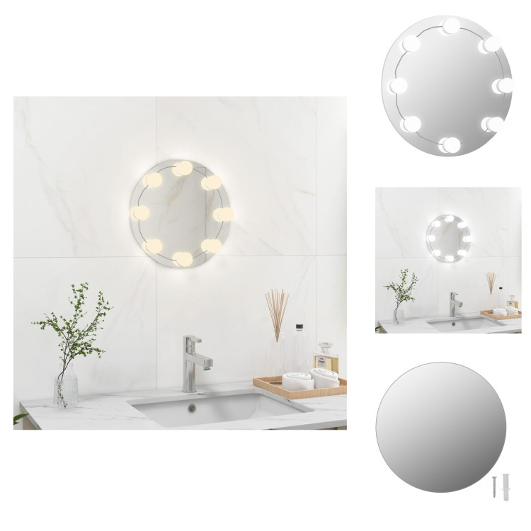 vidaXL Lustro ścienne bez ramy z oświetleniem LED okrągłe szkło - Lustro