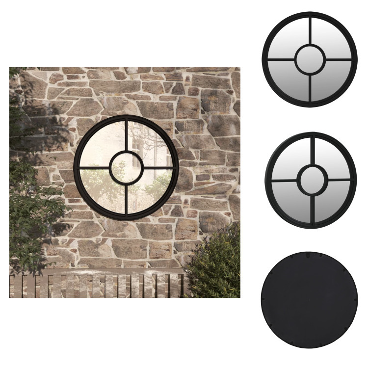vidaXL Lustro ogrodowe czarne 60x4 cm żelazne okrągłe - Lustro
