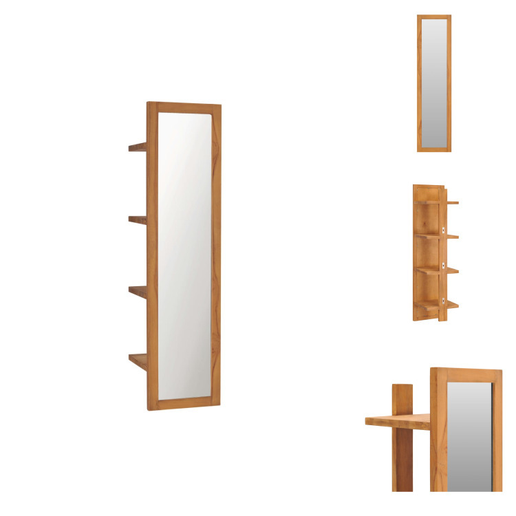 vidaXL Lustro ścienne z półkami 30×30×120 cm drewno tekowe - Lustro