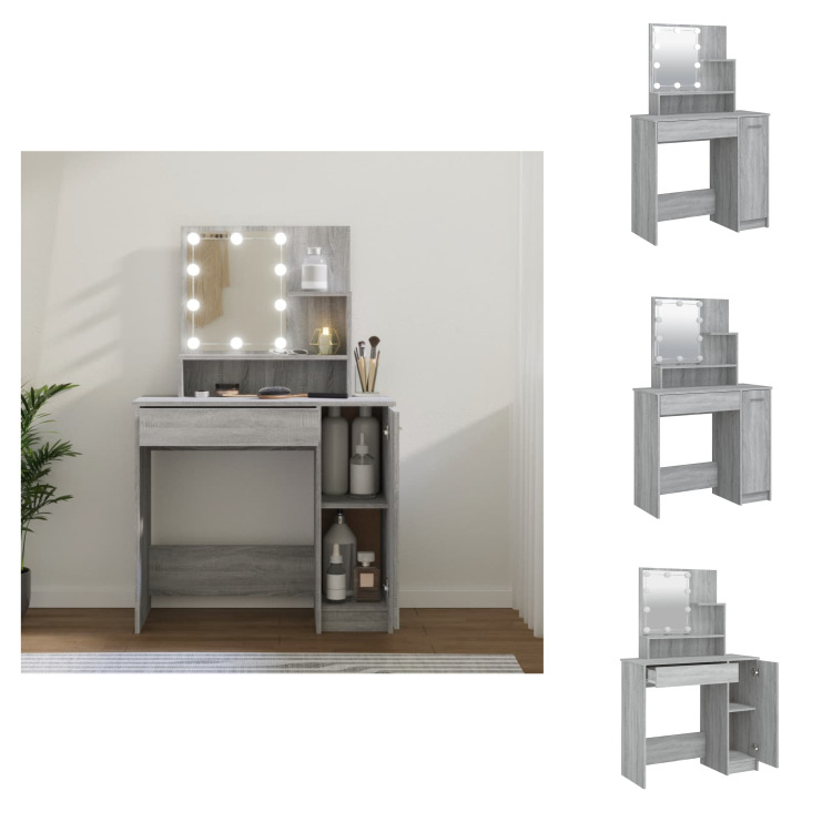 vidaXL Toaletka z diodami LED szara Sonoma 86,5x35x136 cm - Toaletki