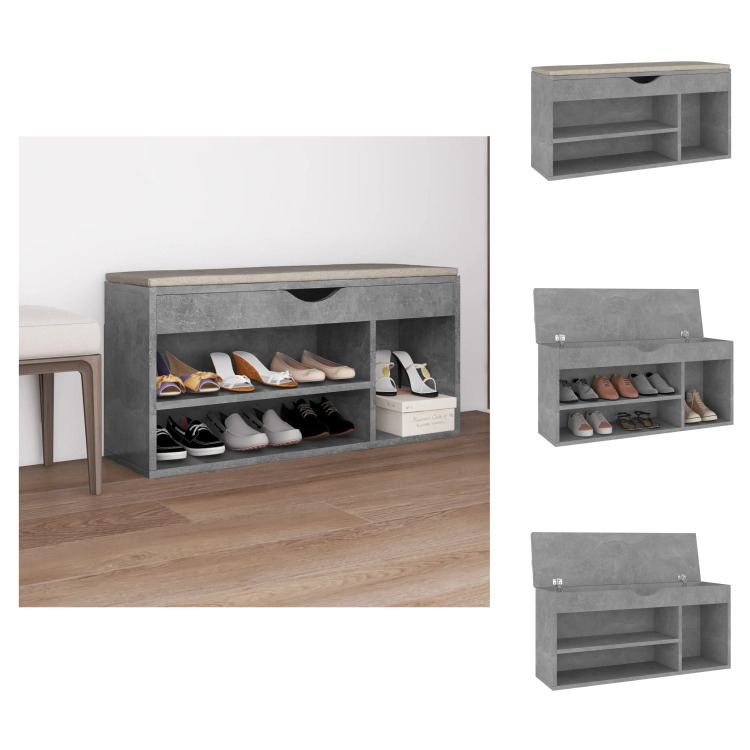 vidaXL Ławka na buty z poduszką betonowa szara 104x30x49 cm Materiał drewnopochodny - Stojaki i szafki na buty
