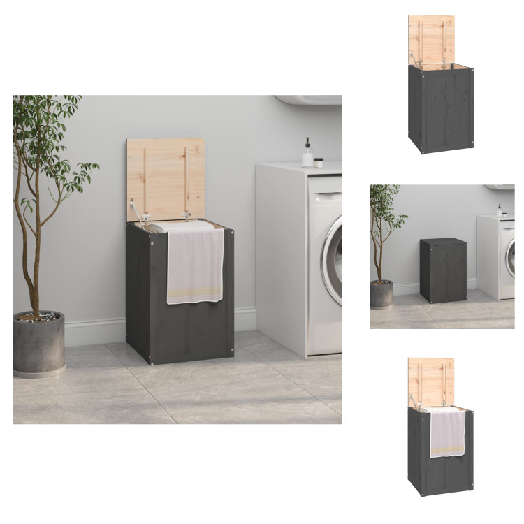 vidaXL Kosz na pranie szary 44x44x66 cm lite drewno sosnowe - Kosze na pranie