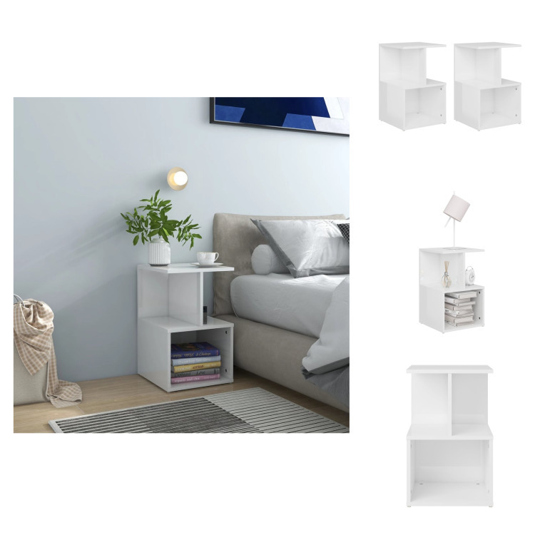 vidaXL Szafki nocne 2 szt. Biały wysoki połysk 35x35x55 cm Materiał drewnopochodny - Stoliki nocne