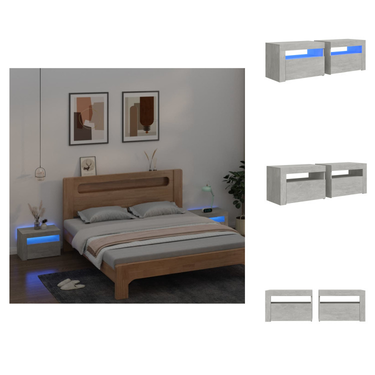 vidaXL Szafki nocne 2 szt. z diodami LED betonowe szare 60x35x40 cm - Szafki nocne