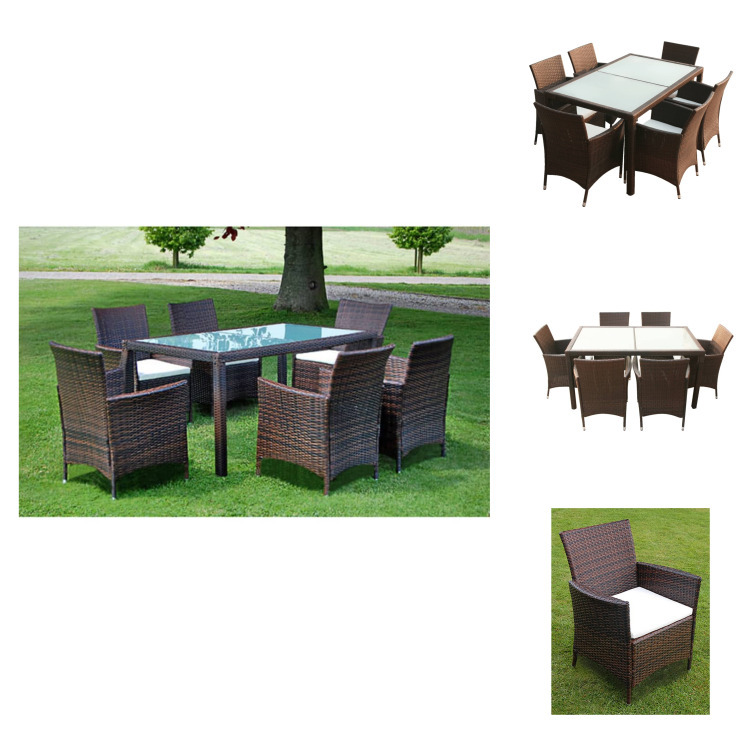 vidaXL 7-częściowy ogrodowy zestaw jadalniany z poduszkami z polirattanu brązowy - Zestawy mebli ogrodowych