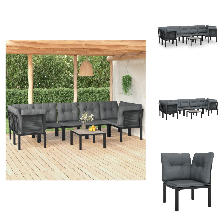 vidaXL 8-częściowy zestaw wypoczynkowy do ogrodu z czarno-szarego polirattanu - Zestawy mebli ogrodowych