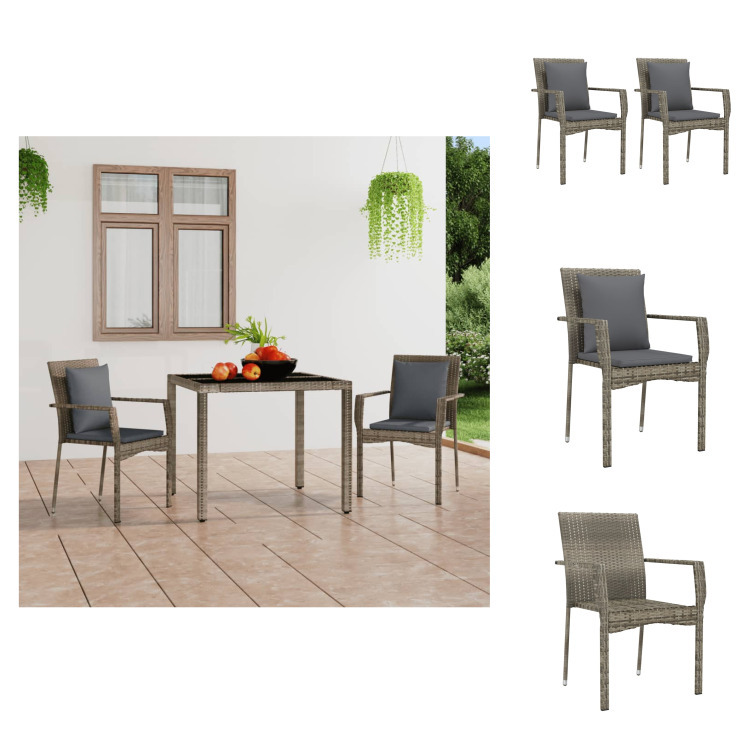 vidaXL Krzesła ogrodowe z poduszką 2 szt. Poly Rattan Grey - Zestawy mebli ogrodowych