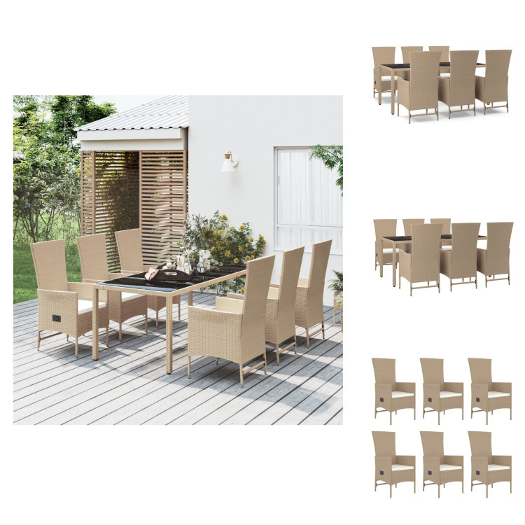 vidaXL 7-częściowy zestaw ogrodowy z poduszkami Beżowy rattan - krzesła ogrodowe