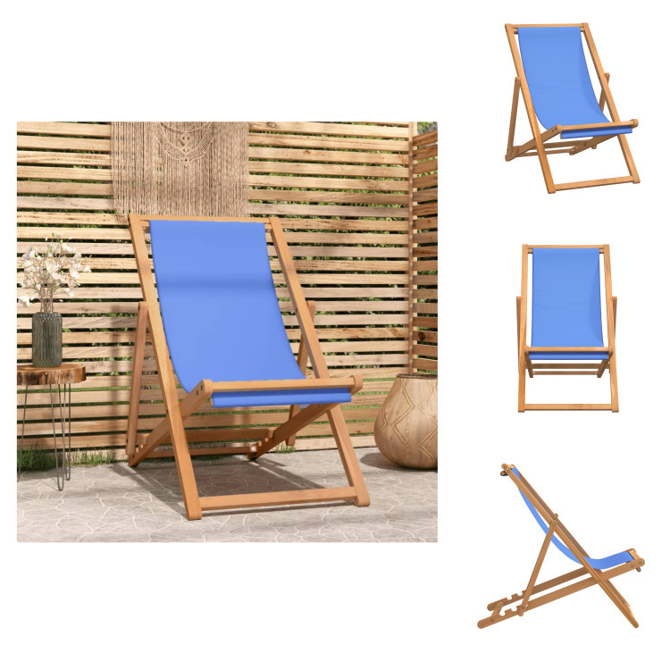 vidaXL Leżak z drewna tekowego 56×105×96 cm niebieski - Krzesła ogrodowe