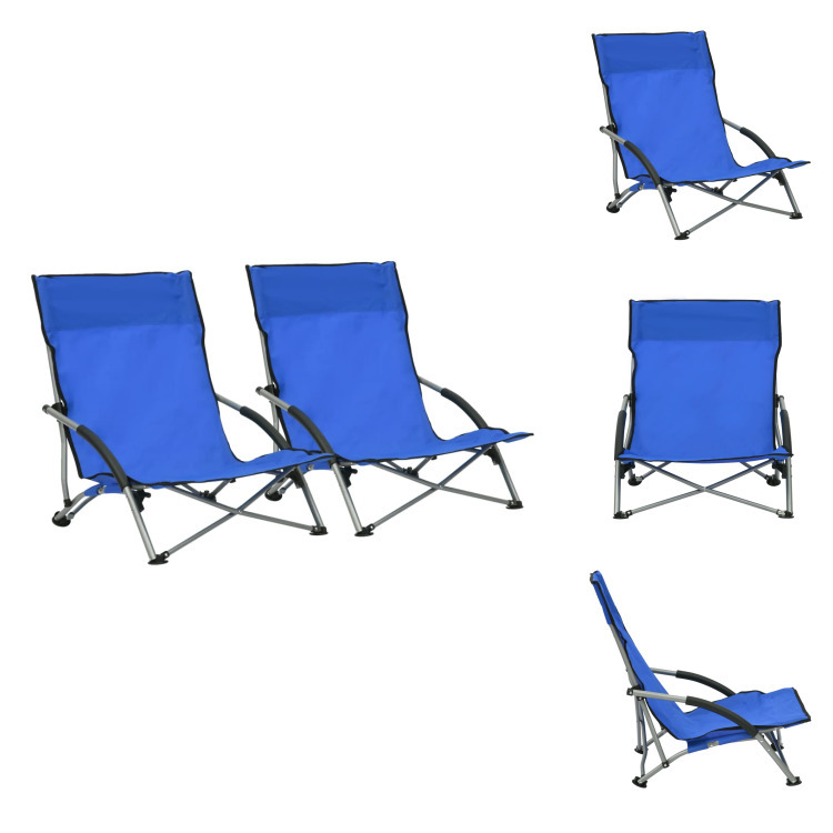 vidaXL Składane krzesła plażowe 2 szt. Niebieski materiał - Krzesła ogrodowe
