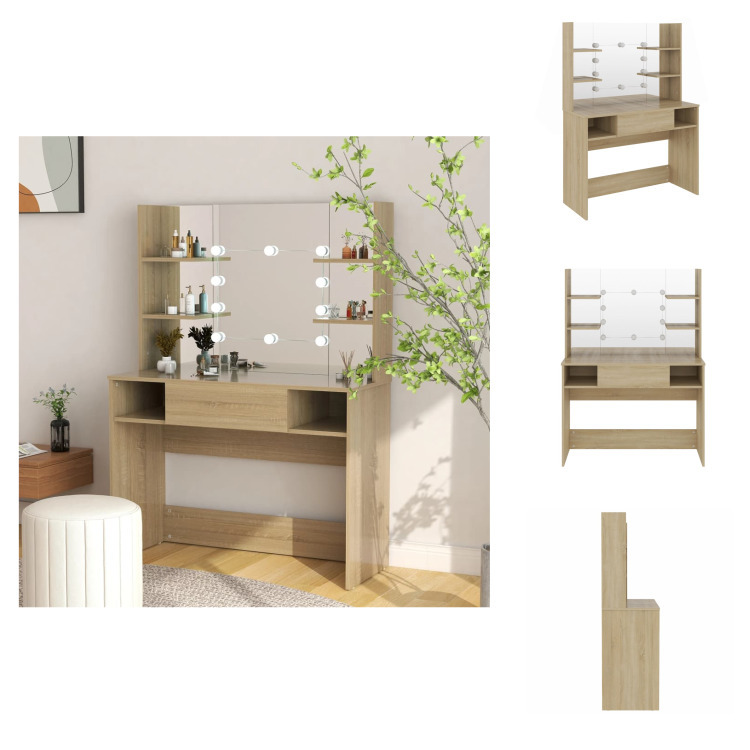 vidaXL Toaletka z oświetleniem LED 100x40x135 cm MDF dąb - Toaletki