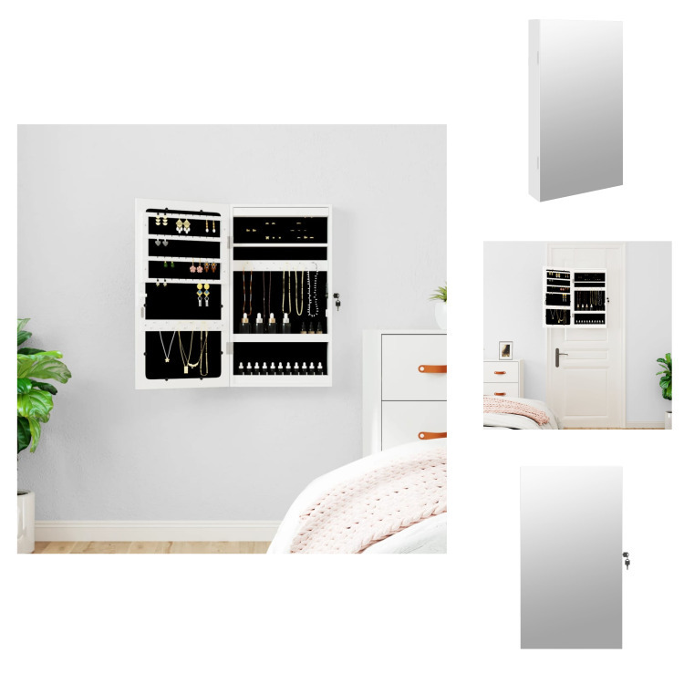 vidaXL Lustrzana szafka na biżuterię z oświetleniem LED do montażu na ścianie, biała - Lustro