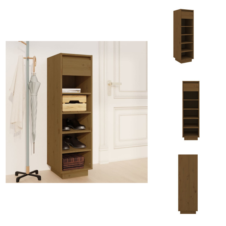 vidaXL Stojak na buty miodowy brąz 30x34x105 cm lite drewno sosnowe - Stojaki i szafki na buty