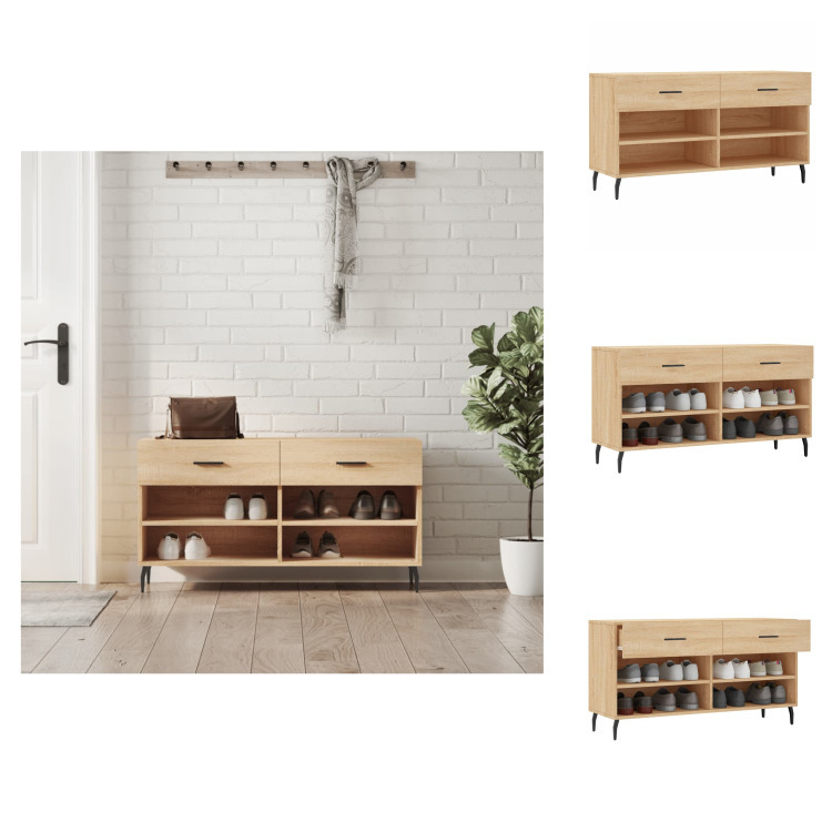 vidaXL Ławka na buty dąb sonoma 102x35x55 cm materiał drewnopochodny - Stojaki i szafki na buty