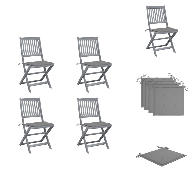 vidaXL Składane krzesła ogrodowe 4 szt. z poduszką z litego drewna akacjowego - Krzesła ogrodowe