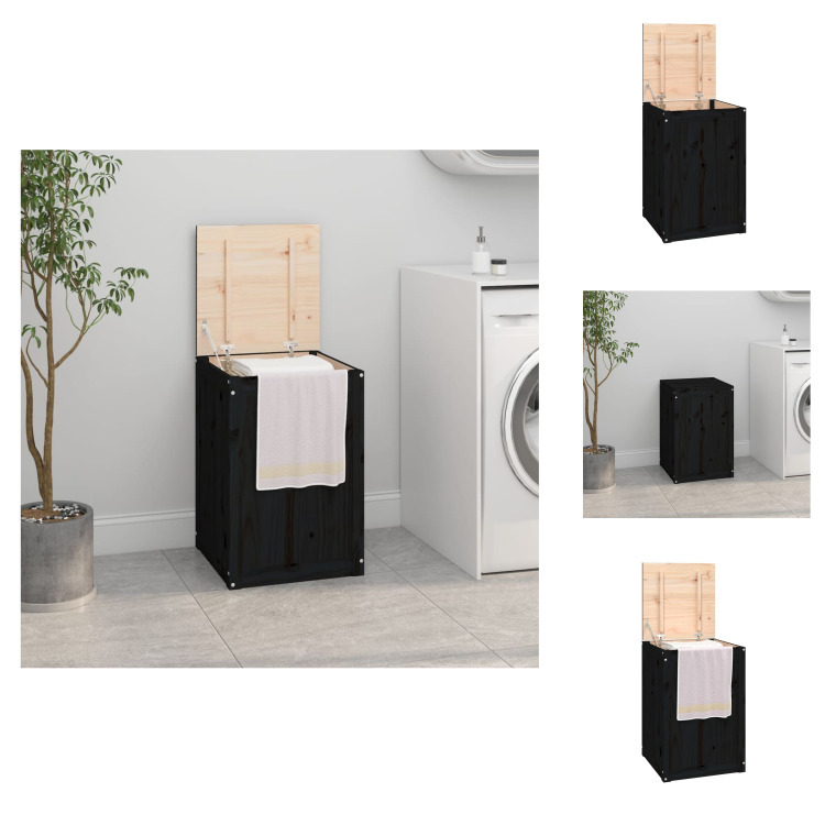 vidaXL Kosz na pranie czarny 44x44x66 cm lite drewno sosnowe - Kosze na pranie