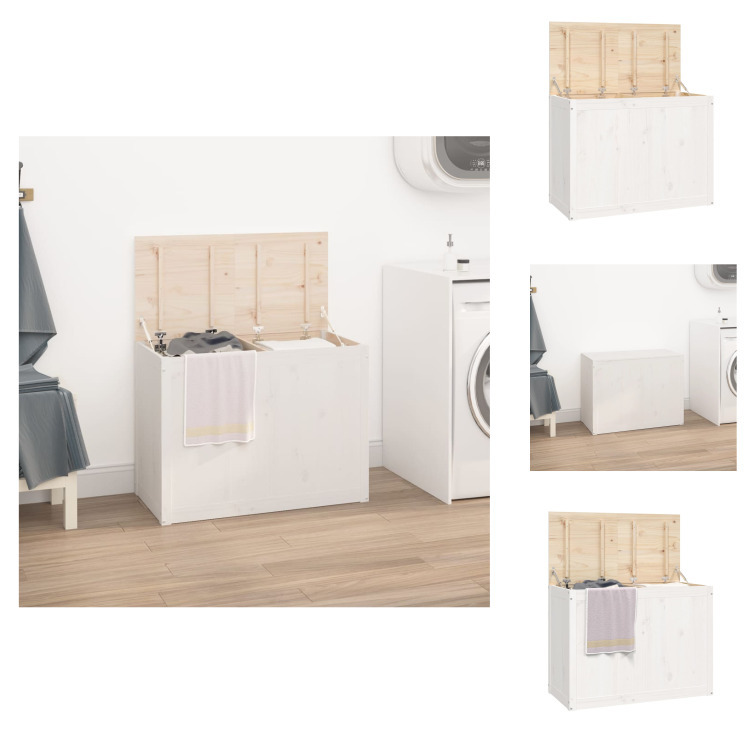 vidaXL Kosz na pranie biały 88,5x44x66 cm lite drewno sosnowe - Kosze na pranie