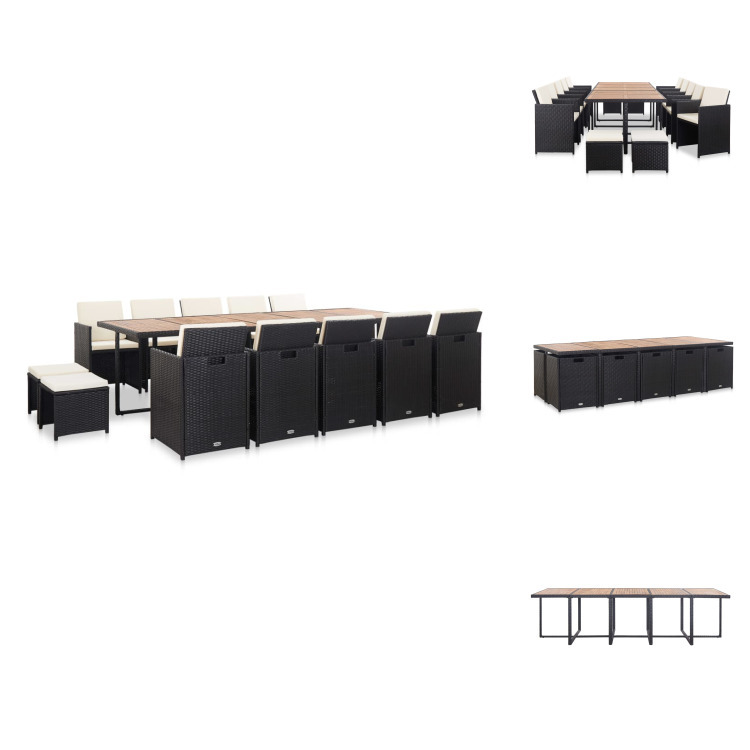 vidaXL 15-częściowy ogrodowy zestaw jadalniany z poduszkami z czarnego rattanu - Zestawy mebli ogrodowych