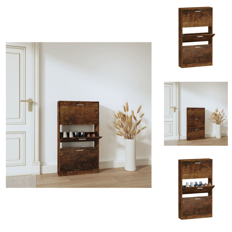 vidaXL Szafka na buty dąb wędzony 59x17x108 cm materiał drewnopochodny - Stojaki i szafki na buty