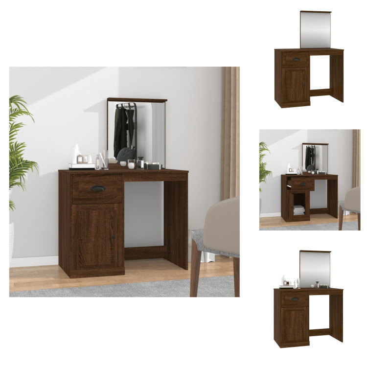 vidaXL Toaletka z lustrem brązowy dąb 90x50x132,5 cm - Toaletki