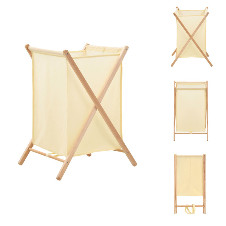 vidaXL Kosz na pranie z drewna cedrowego i tkaniny beżowy 42x41x64 cm - Kosze na pranie