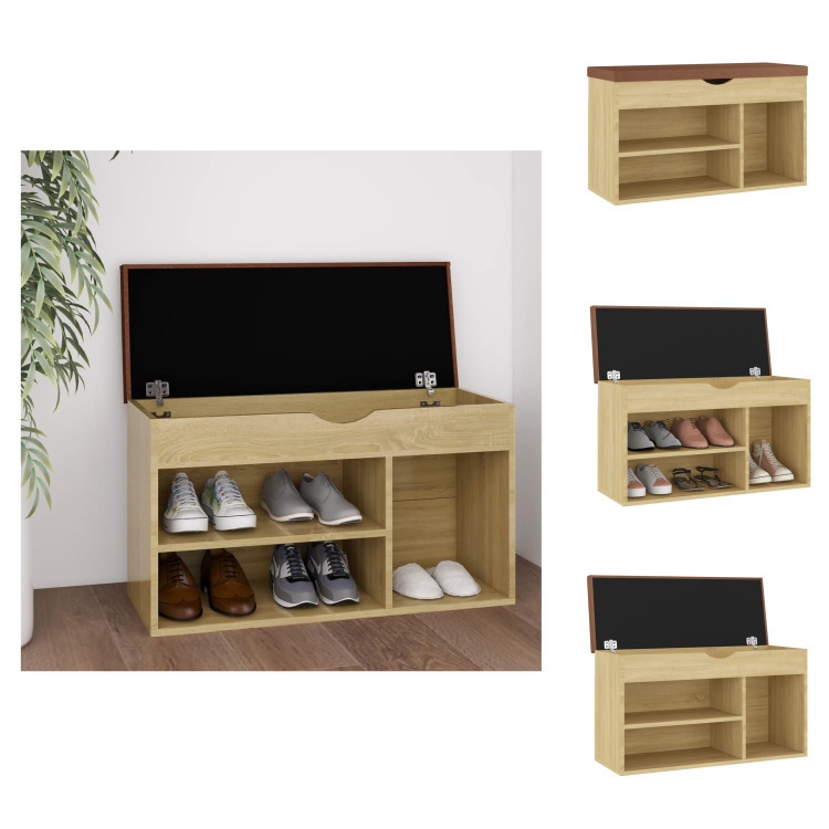 vidaXL Ławka na buty z poduszką dąb sonoma 80x30x47 cm materiał drewnopochodny - Stojaki i szafki na buty