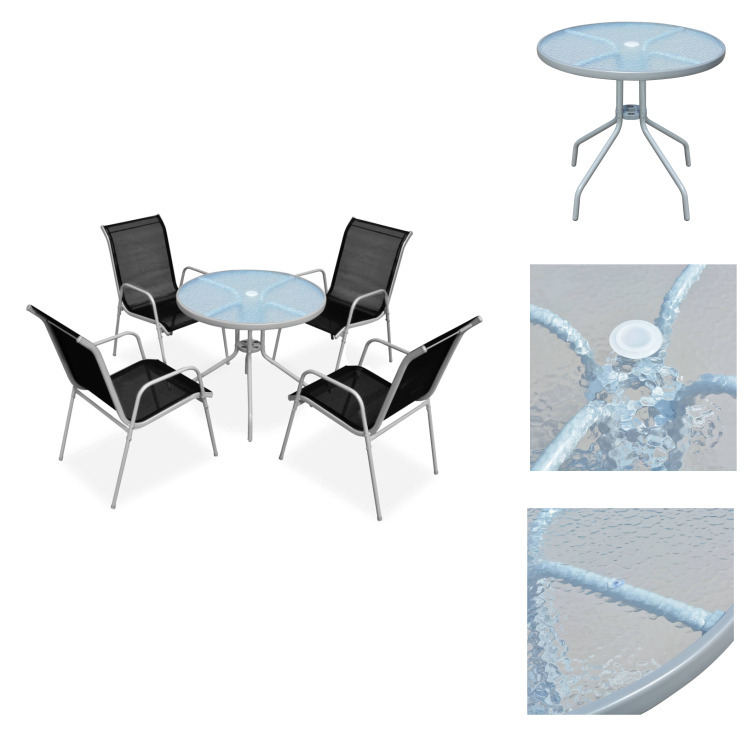 vidaXL 5-częściowy ogrodowy zestaw jadalniany stalowo-czarny - Zestawy mebli ogrodowych