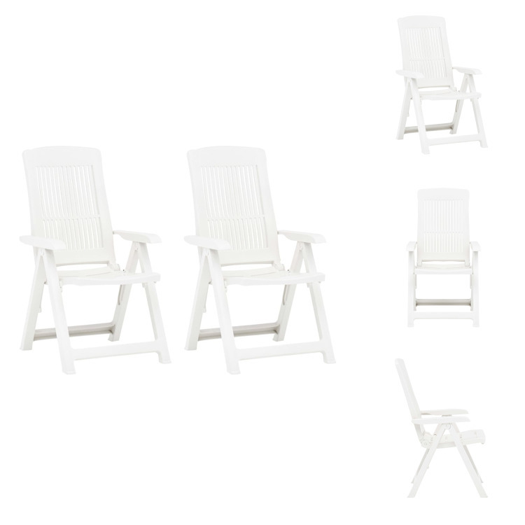 vidaXL Regulowane krzesła ogrodowe 2 szt. Plastikowe, białe - Krzesła ogrodowe