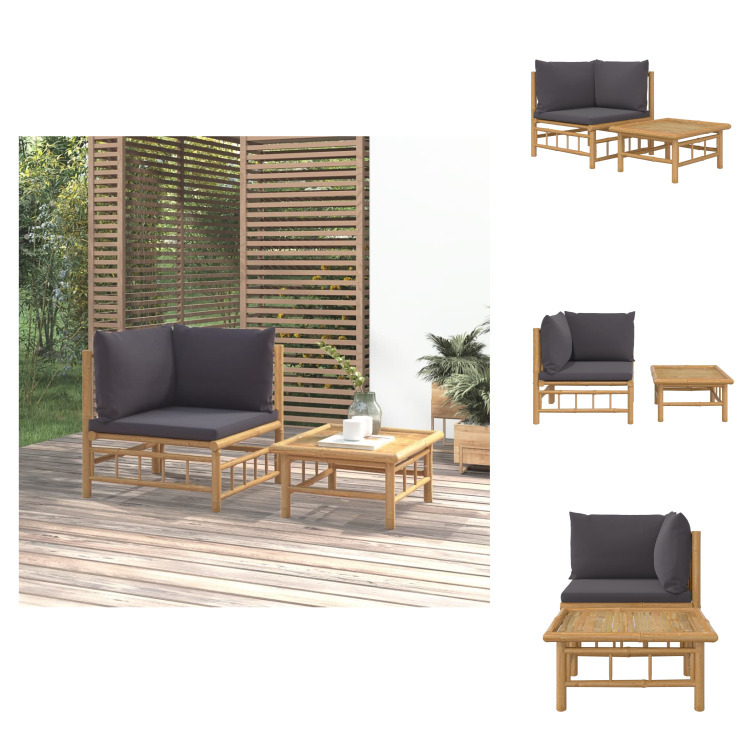 vidaXL 2-częściowy zestaw wypoczynkowy do ogrodu z ciemnoszarymi bambusowymi poduszkami - Elementy sofy ogrodowej