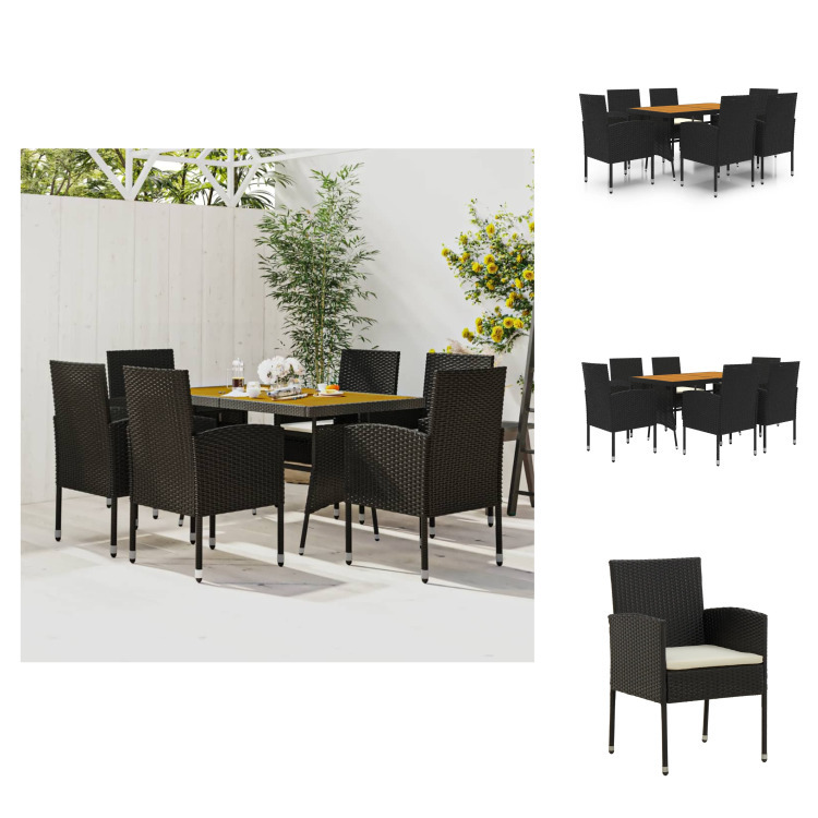 vidaXL 7-częściowy ogrodowy zestaw jadalniany z czarnego rattanu - Zestawy mebli ogrodowych