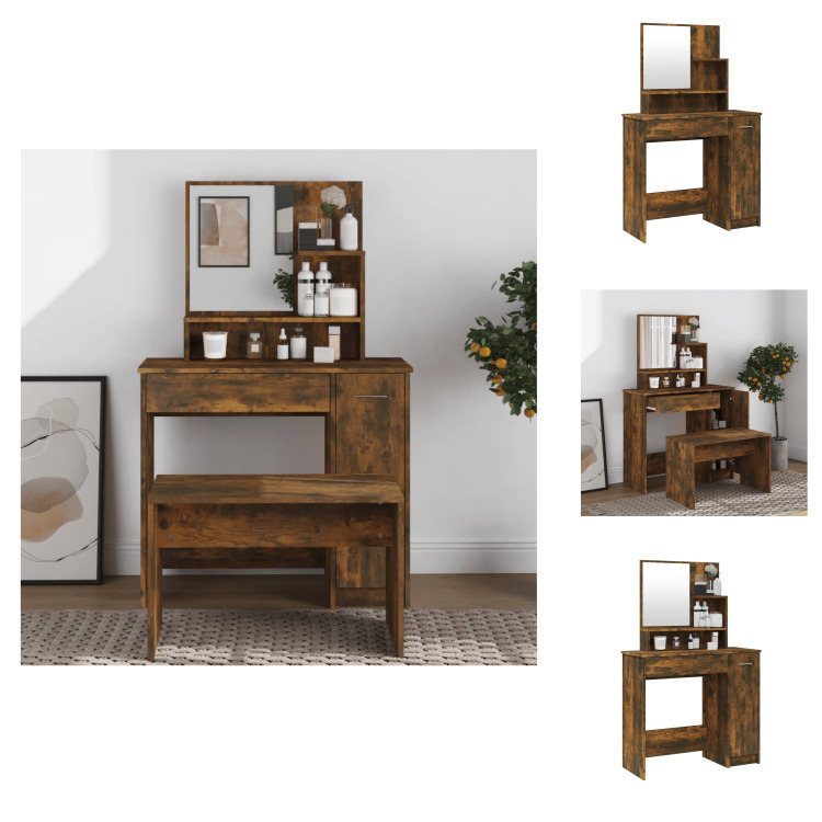 vidaXL Toaletka z lustrem dąb wędzony 86,5x35x136 cm - Toaletki