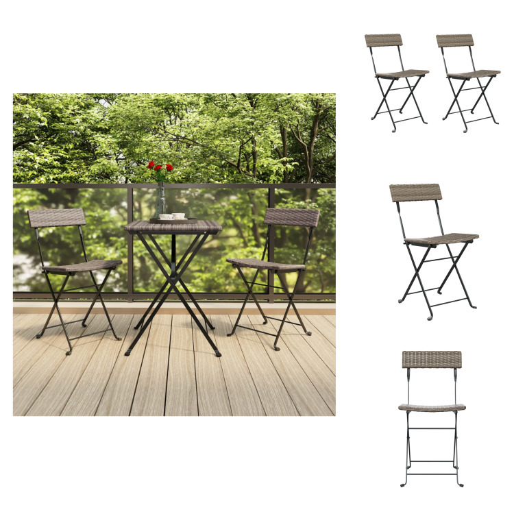 vidaXL Krzesła bistro 2 szt. Składane krzesła ogrodowe z szarego rattanu i stali