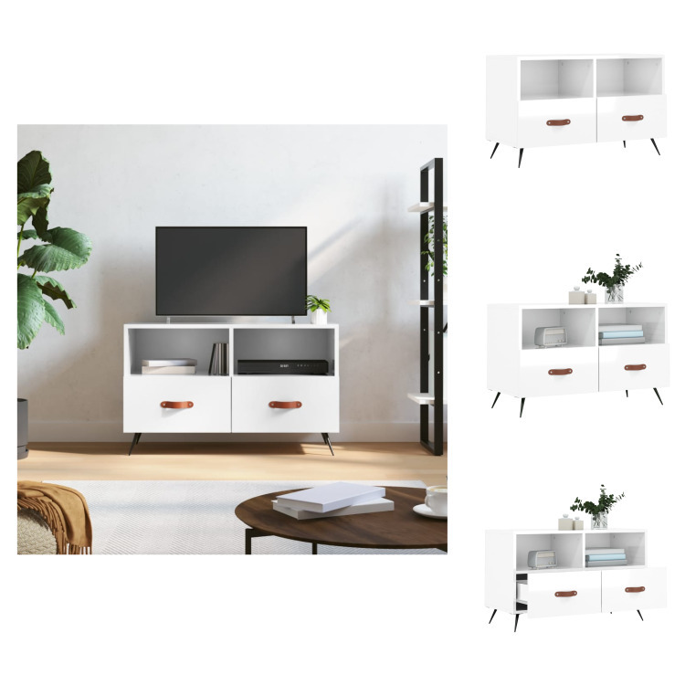 vidaXL Szafka pod TV biały wysoki połysk 80x36x50 cm materiał drewnopochodny - Meble TV