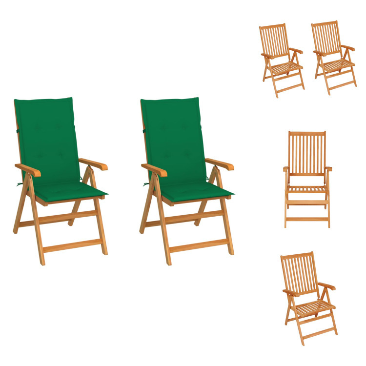 vidaXL Krzesła ogrodowe 2 szt. z zielonymi poduszkami z litego drewna tekowego - Krzesła ogrodowe