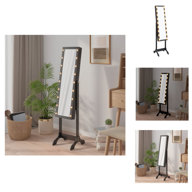 vidaXL Lustro stojące z LED czarne 34x37x146 cm - Lustro