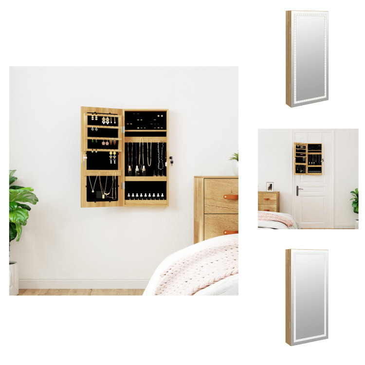 vidaXL Lustrzana szafka na biżuterię z oświetleniem LED, naścienna - Lustro