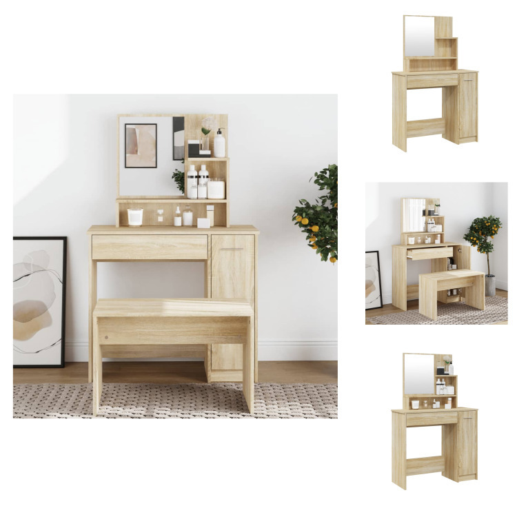 vidaXL Toaletka z lustrem dąb sonoma 86,5x35x136 cm - Toaletki