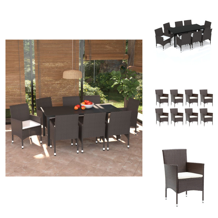 vidaXL 9-częściowy ogrodowy zestaw jadalniany z poduszkami z polirattanu brązowy - Zestawy mebli ogrodowych