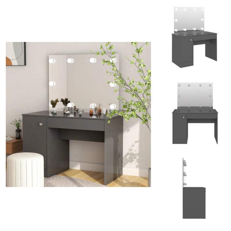 vidaXL Toaletka z oświetleniem LED 110x55x145 cm MDF szara - Toaletki