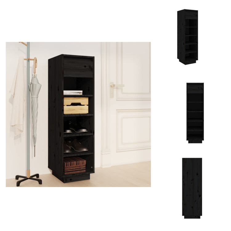 vidaXL Stojak na buty czarny 30x34x105 cm lite drewno sosnowe - Stojaki i szafki na buty