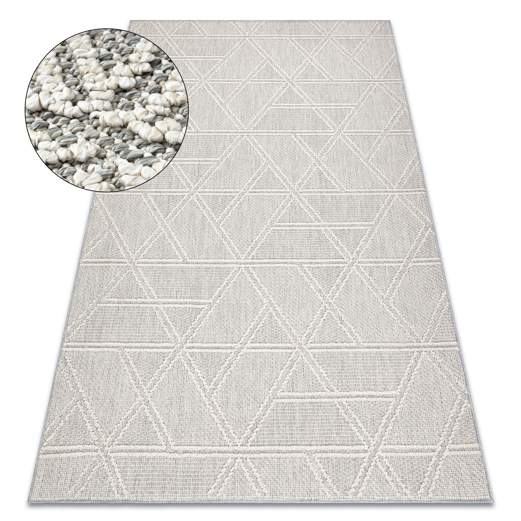 Dywan JERSEY 19241 szary - Romby, geometryczny pętelkowy, strukturalny BOHO beżowy 180x270 cm