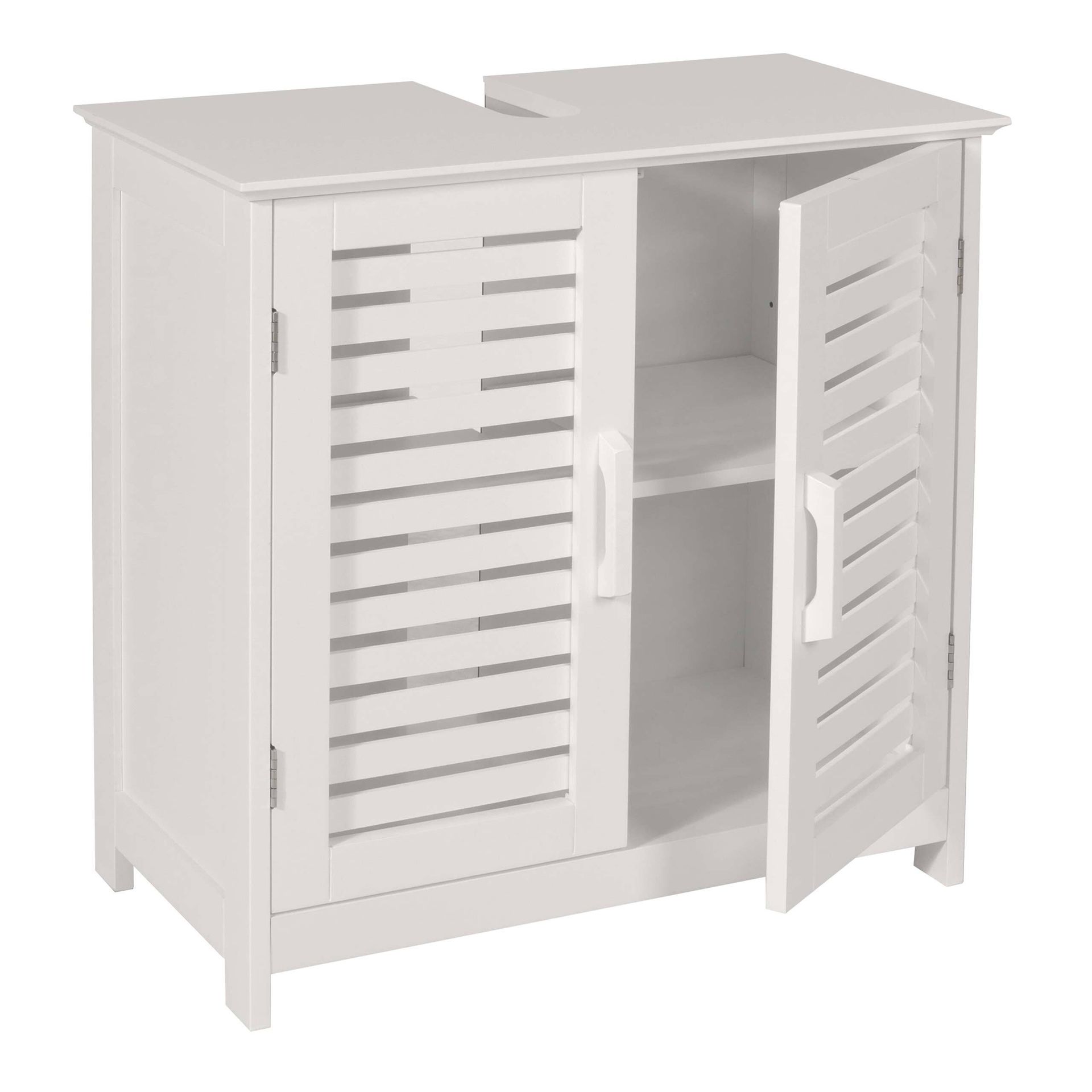 Szafka podumywalkowa HWC-B41, szafka łazienkowa ze schowkiem, bambus MDF 60x60x30cm MVG ~ biały