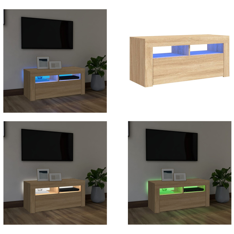vidaXL Szafka pod TV z oświetleniem LED dąb sonoma 90x35x40 cm - Szafka pod TV - Szafki pod TV - Szafka pod TV z oświetleniem LED - Meble pod TV