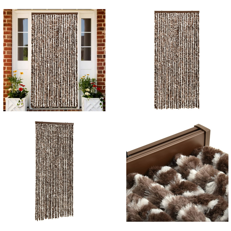 vidaXL Zasłona przeciw owadom brązowo-biała 90x220 cm szenilowa - Zasłona przeciw owadom - Zasłony przeciw owadom - Zasłony przeciw owadom - Zasłony przeciw owadom