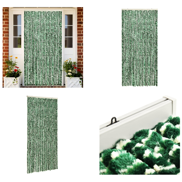 vidaXL Zasłona przeciw owadom zielono-biała 100x220 cm szenilowa - Zasłona przeciw owadom - Zasłony przeciw owadom - Zasłony przeciw owadom - Zasłony przeciw owadom