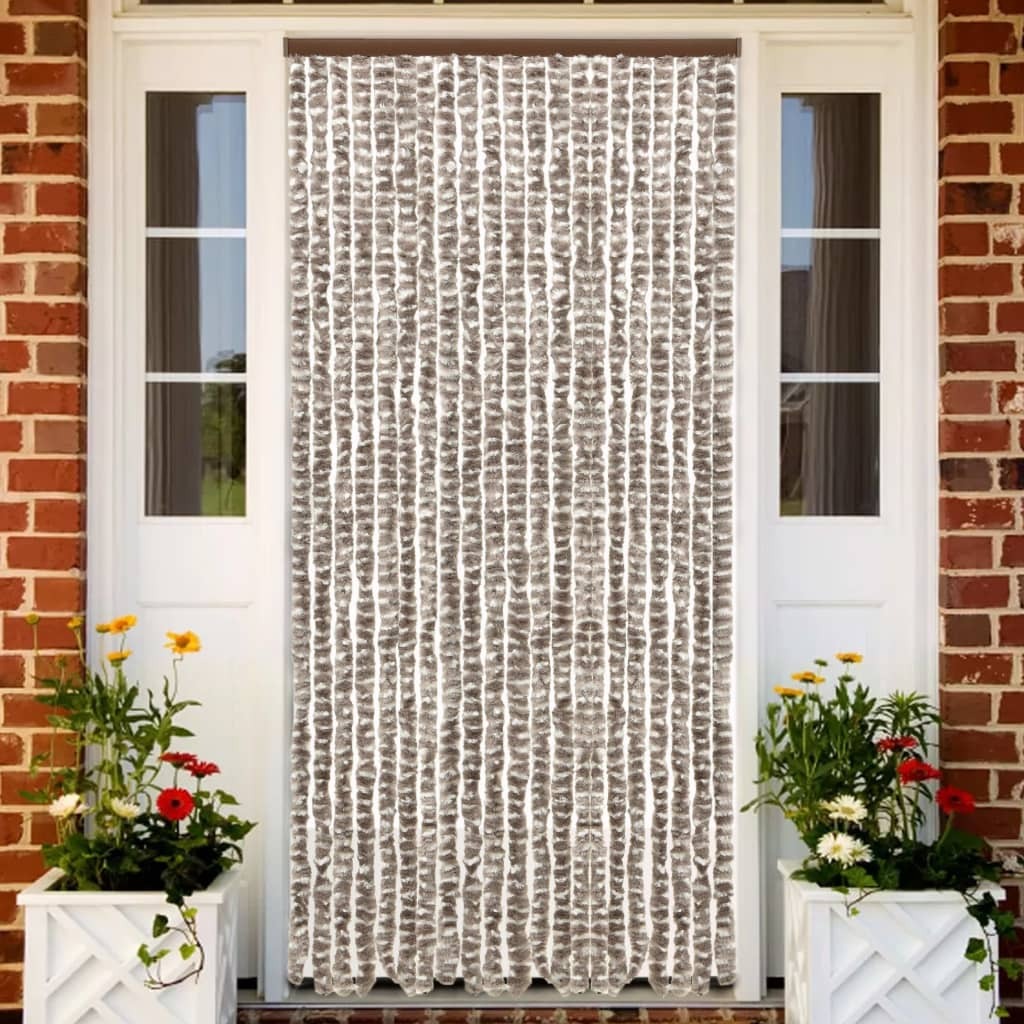 vidaXL Zasłona przeciw owadom szenilowa taupe i biała 90x220 cm - Zasłona przeciw owadom - Zasłony przeciw owadom - Zasłony przeciw owadom - Zasłony przeciw owadom