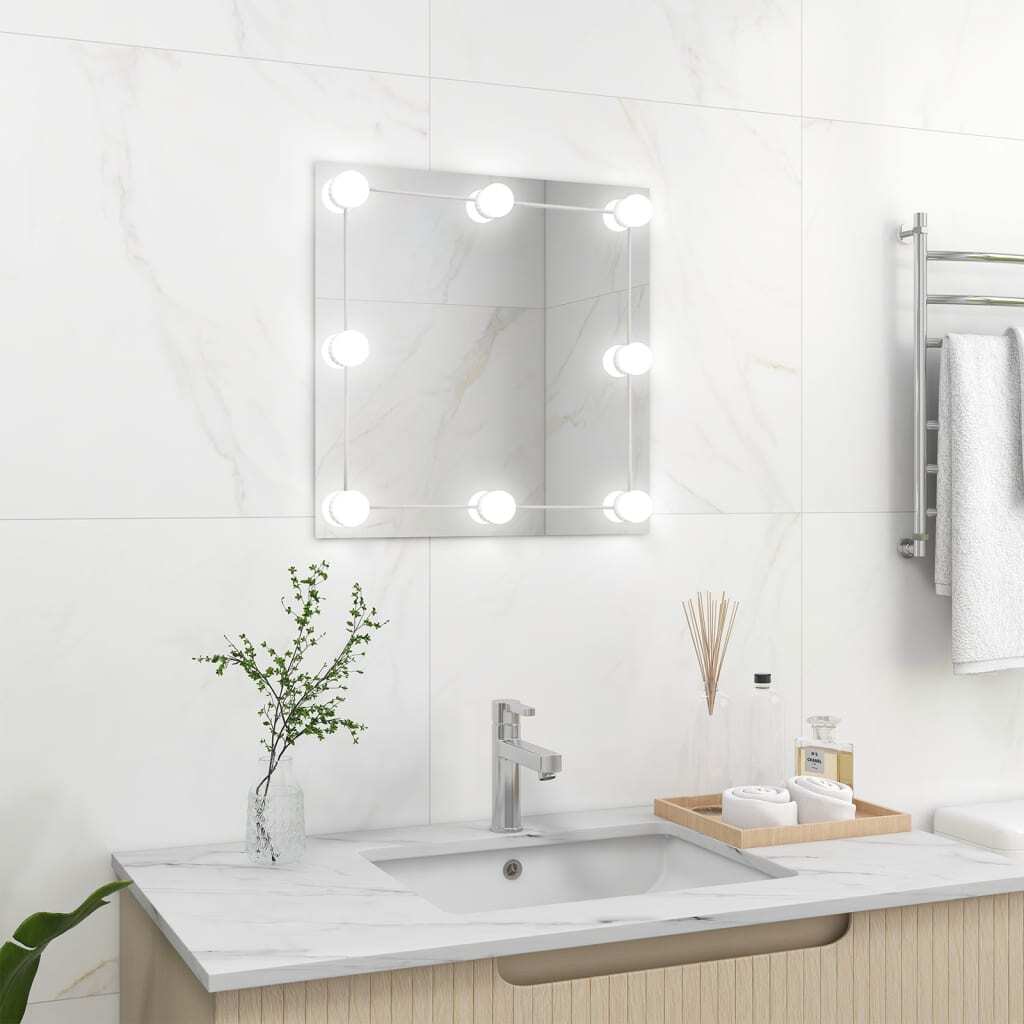 vidaXL Lustro ścienne z oświetleniem LED Kwadratowe szkło - Lustro ścienne z oświetleniem LED - Lustro ścienne z oświetleniem LED - Lustro ścienne - Lustro do sypialni