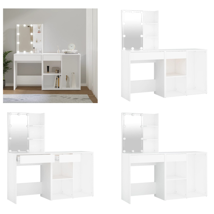 vidaXL toaletka LED z szafką biała drewniana - toaletka LED z szafką - toaletki LED z szafkami - toaletka - toaletka