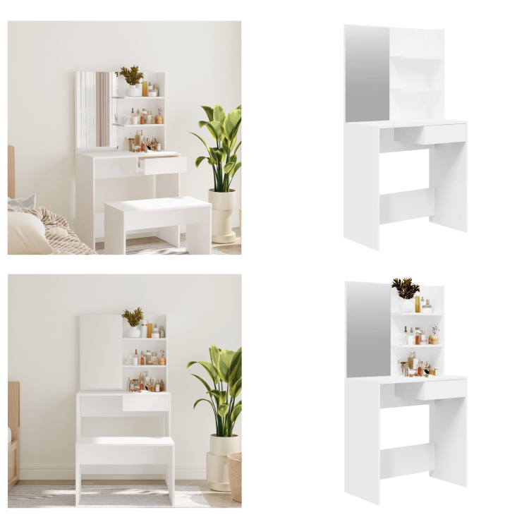 vidaXL Toaletka z lustrem biała 74,5x40x141 cm - Toaletka - Stolik do makijażu - Stolik kosmetyczny - Toaletka