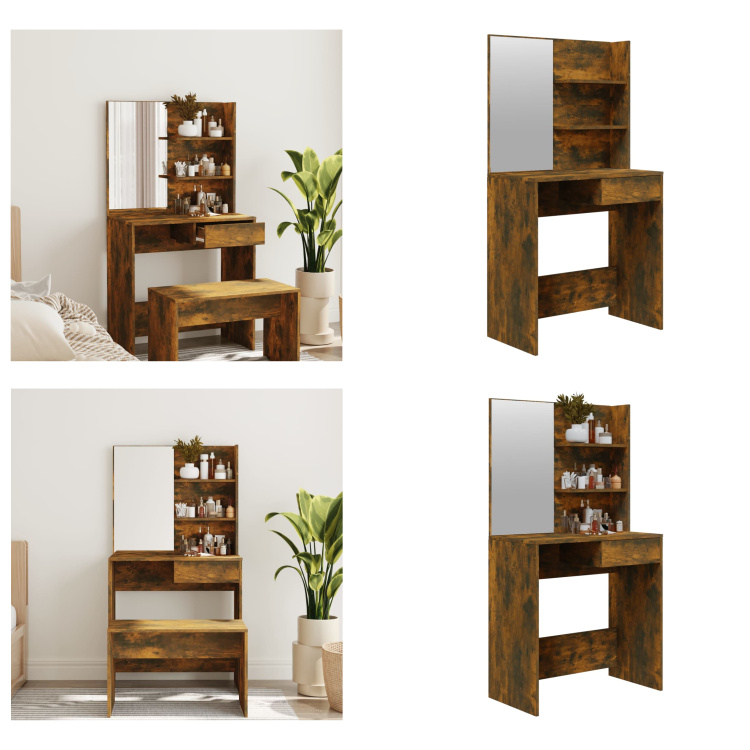 vidaXL Toaletka z lustrem dąb wędzony 74,5x40x141 cm - Toaletka - Stolik do makijażu - Stolik kosmetyczny - Toaletka